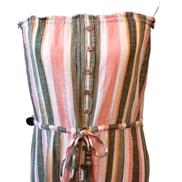 Blue Island Strapless Cotton Striped Hi-low Dress Tie Waist Size S‎ - Picture 5 of 14